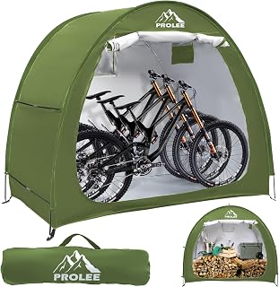 PROLEE Waterproof Bike Storage Tent Shed 6.6FT for 2-3 Bikes, Oxford Fabric with Window, Green - Outdoor Bicycle Cover