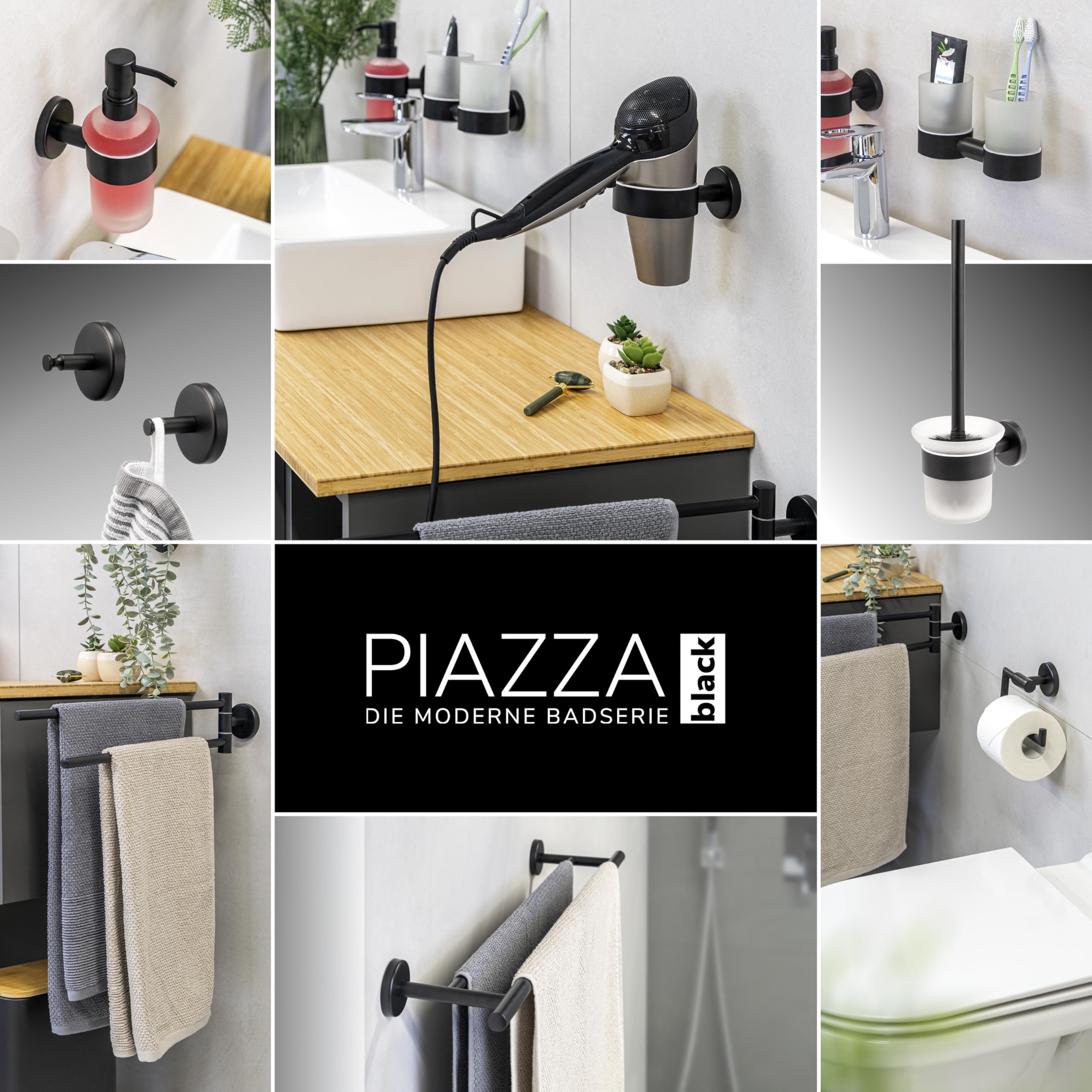 bremermann Bad-Serie PIAZZA BLACK - Handtuchhaken 4er Set aus Edelstahl matt schwarz