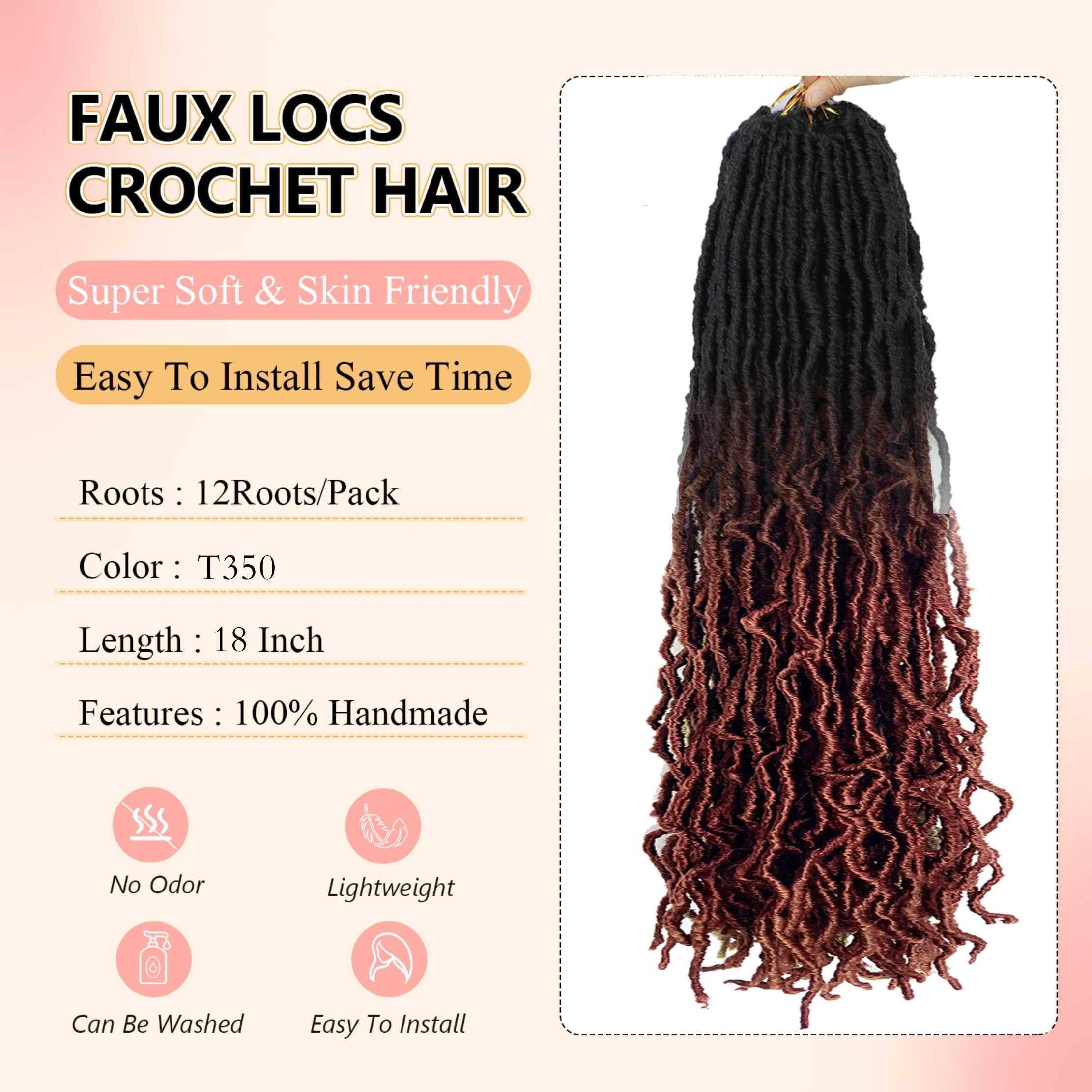 Faux Locs 18 Inch 8 Packs New Soft Locs Curly Wavy Pre-Looped Crochet Hair Crochet Faux Locs synthetic Hair Extensions (18Inch,1B/350) - Image 3