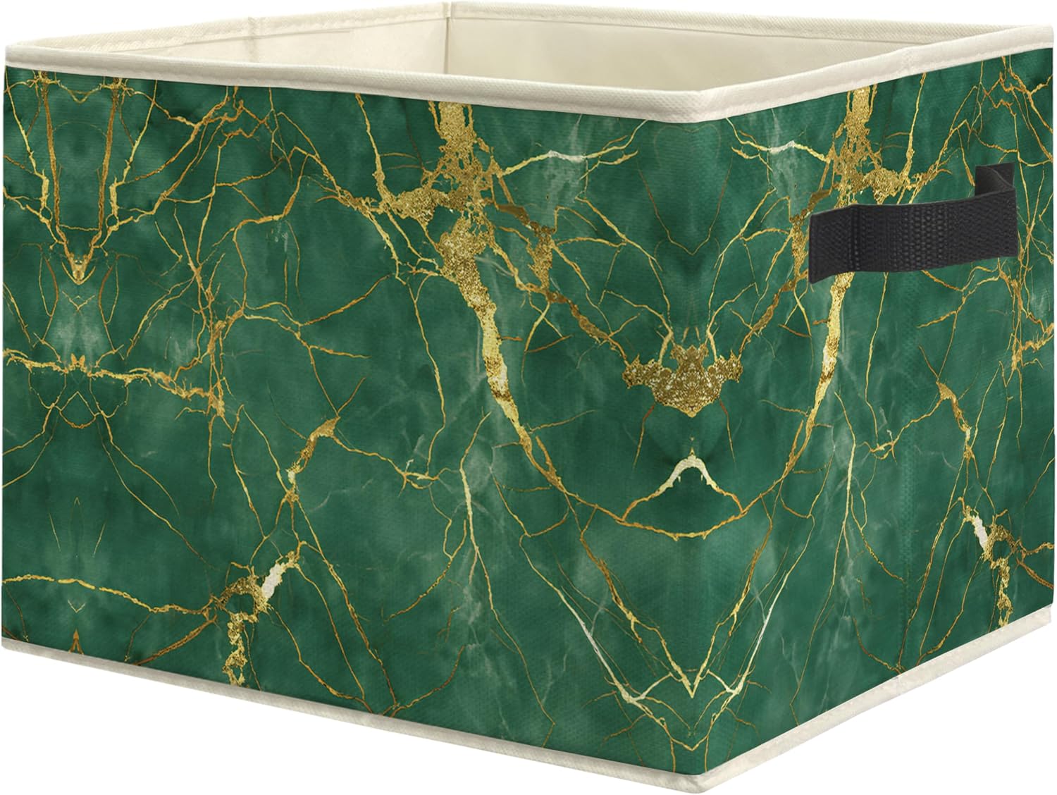 Abstract Emerald Green and Gold Storage Bin Box, Luxury Green Marble Modern Abstract Collapsible Storage Basket Organizer for Bedroom Bathroom Home Clothes Toys Books, Toybox for Kids