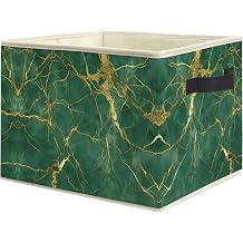Abstract Emerald Green and Gold Storage Bin Box, Luxury Green Marble Modern Abstract Collapsible Storage Basket Organizer for Bedroom Bathroom Home Clothes Toys Books, Toybox for Kids