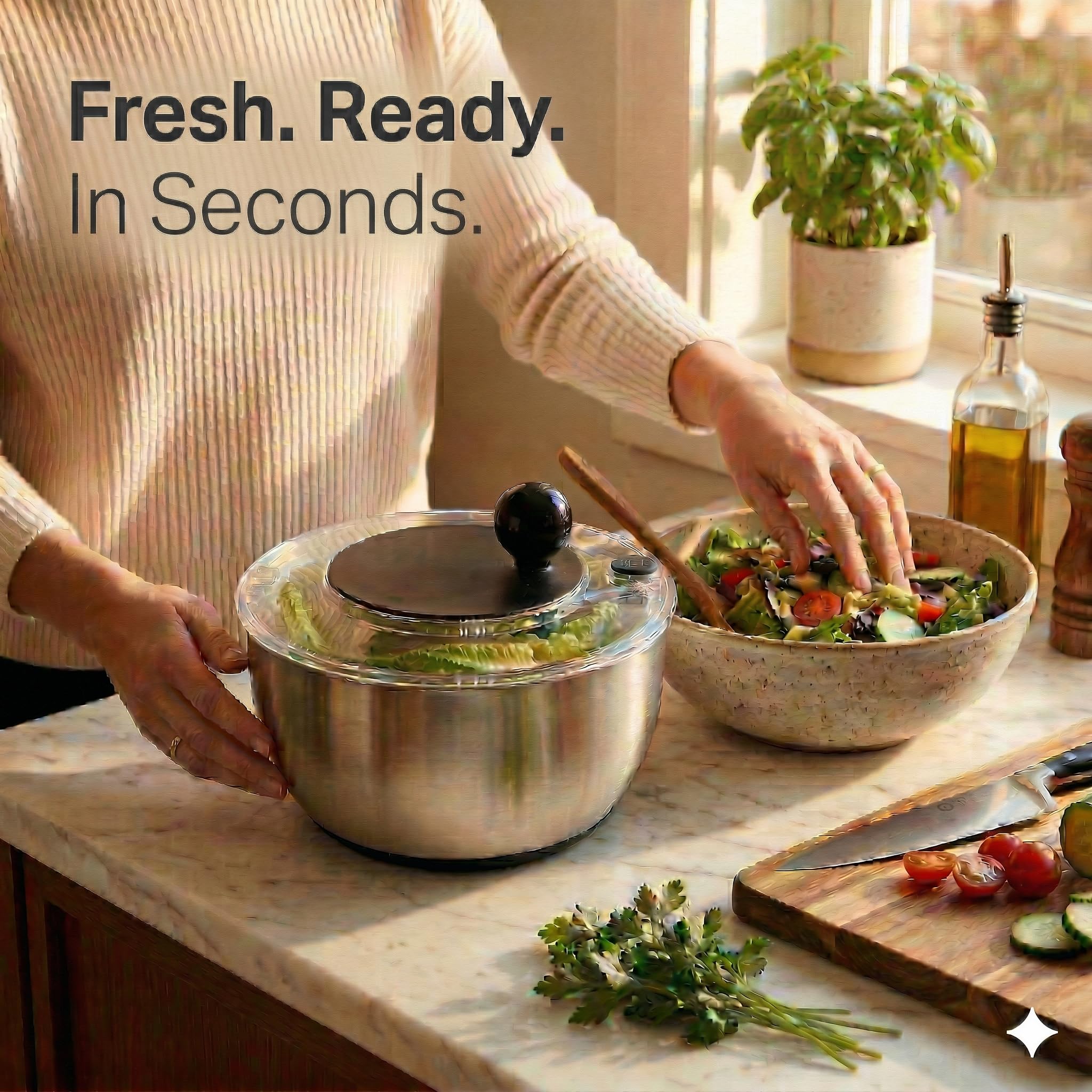 Essoreuse à salade en acier inoxydable de 5,28 l – Passoire à fruits – Essoreuse à salade idéale pour la maison et la cuisine – Essoreuse à laitue – Comprend une trancheuse à légumes