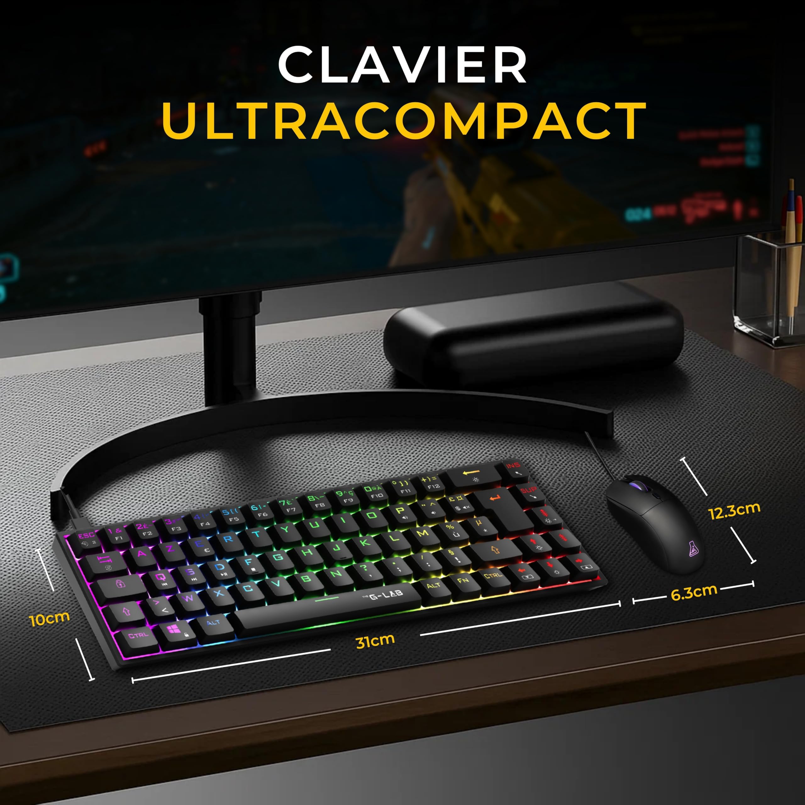 The G-Lab - Combo Titanium - Pack Clavier Gamer & Souris Gaming - Clavier Mecanique 65% Switch Rouge, Souris Gamer 12800 DPI – RGB Custom, Anti-Ghosting Total, Macro Programmable - PC, PS5/4, Xbox