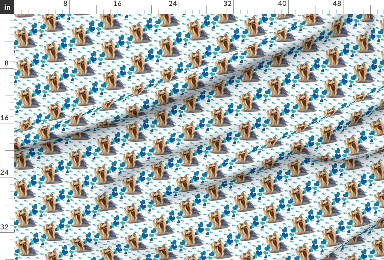 Spoonflower Fabric - Yorkie Blue Hearts Yorkshire Dog Pet Puppy Printed on Minky Fabric by The Yard - Sewing Baby Blankets Quilt Backing Plush