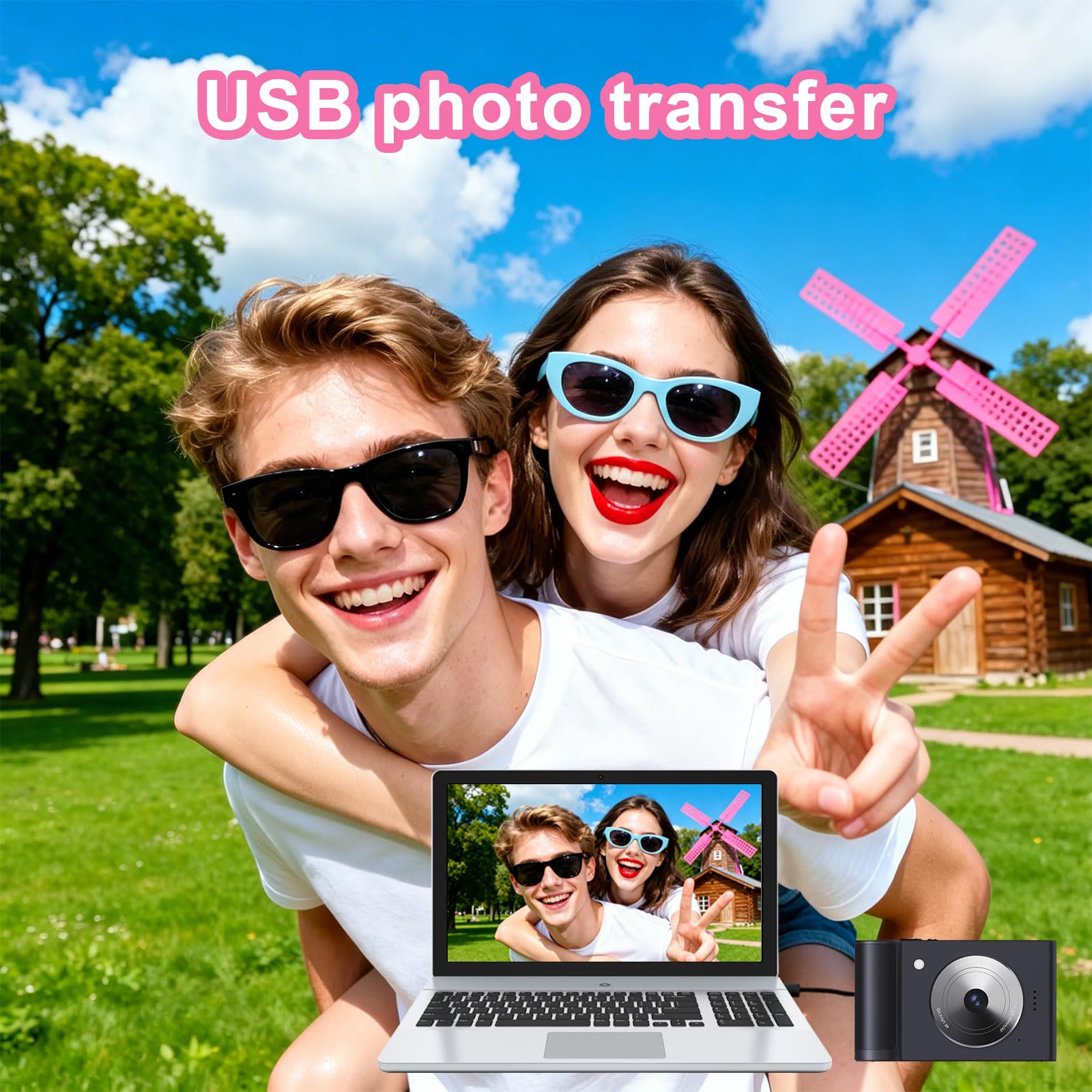 Fotocamera digitale, fotocamera FHD 5K con scheda da 32 GB, cordino, zoom 16X anti vibrazione, fotocamera compatta portatile da 64 MP, regalo per studenti, bambini e adolescenti (nero)