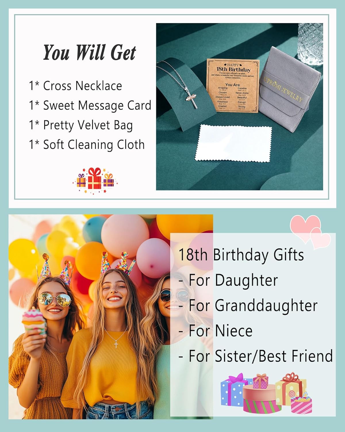 UPROMI Happy 10th/11th/12th/13th/14th/15th/16th/17th/18th/21st Birthday Gifts for Girls Her, Cross Necklace Birthday Gift Ideas - Image 6