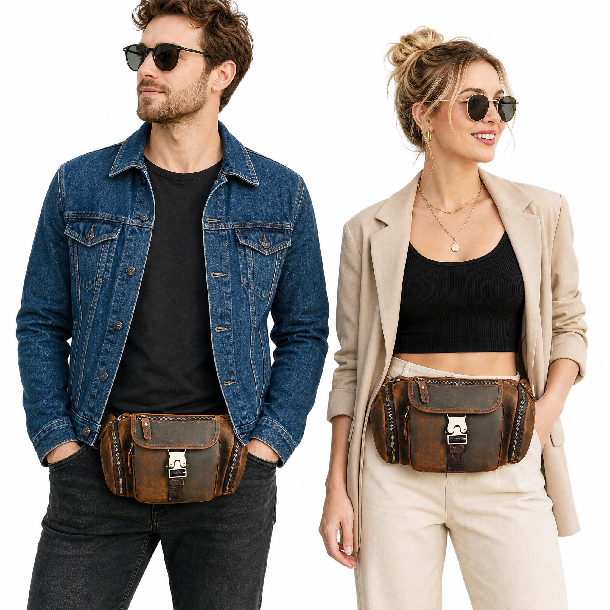 Spessore Cavallo Pazzo Cuoio Escursionismo Equitazione Viaggio Outdoor Belt Bag Fanny Waist Pack Piccola Borsa Del Telefono Cellulare Per Gli Uomini Donne 380 (388 Marrone)