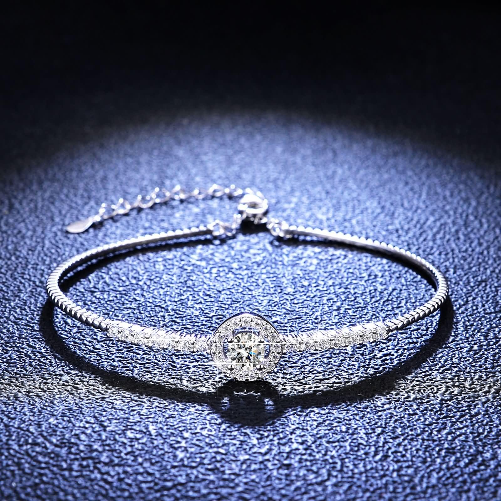 Bracciale Oro Giallo 9Kt / 14Kt / 18Kt per Donna, Rotondo con Diamante Sintetico e Moissanite, Regolabile 16 CM + 5 CM, Bracciale da Donna Argento