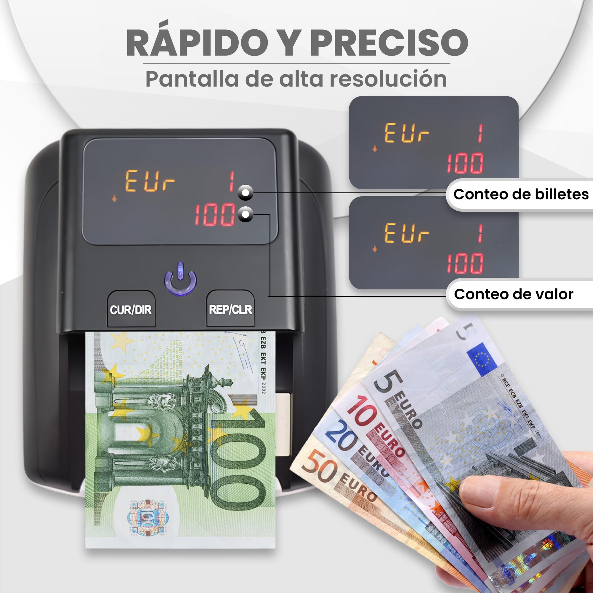 Detector y Contador de Billetes Falsos 2 en 1 - Modelo Actualizado 2025 - Compacto,Libiano y Automático - Detección UV/Microondas/Infrarrojo - Compatible con Euros, Dólares y Libras Esterlinas
