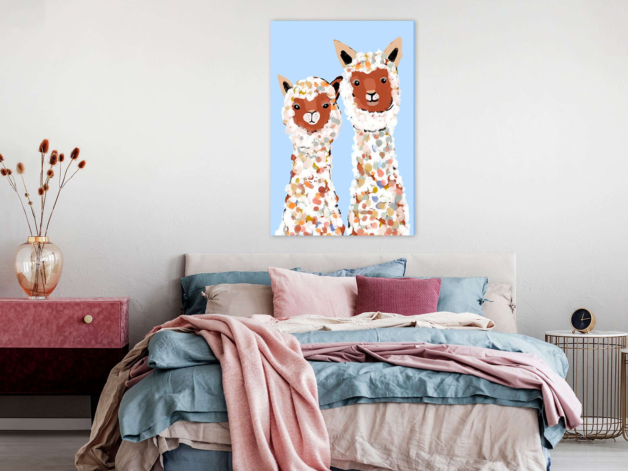 artgeist Acoustic Canvas Wall Art Abstract 24x35 in - 1pcs Picture with Acoustic Foam Sound Print Artwork Room Acoustics Soundproofing - Animals Lama Alpaca Colour g-A-10122-b-a