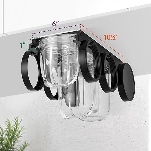 Miniatura 6 de IMPRESA Paquete de 2 Portavasos de almacenamiento de cocina para tazas de licuadora Magic Bull, tapas y llantas, organizador de estante colgante con