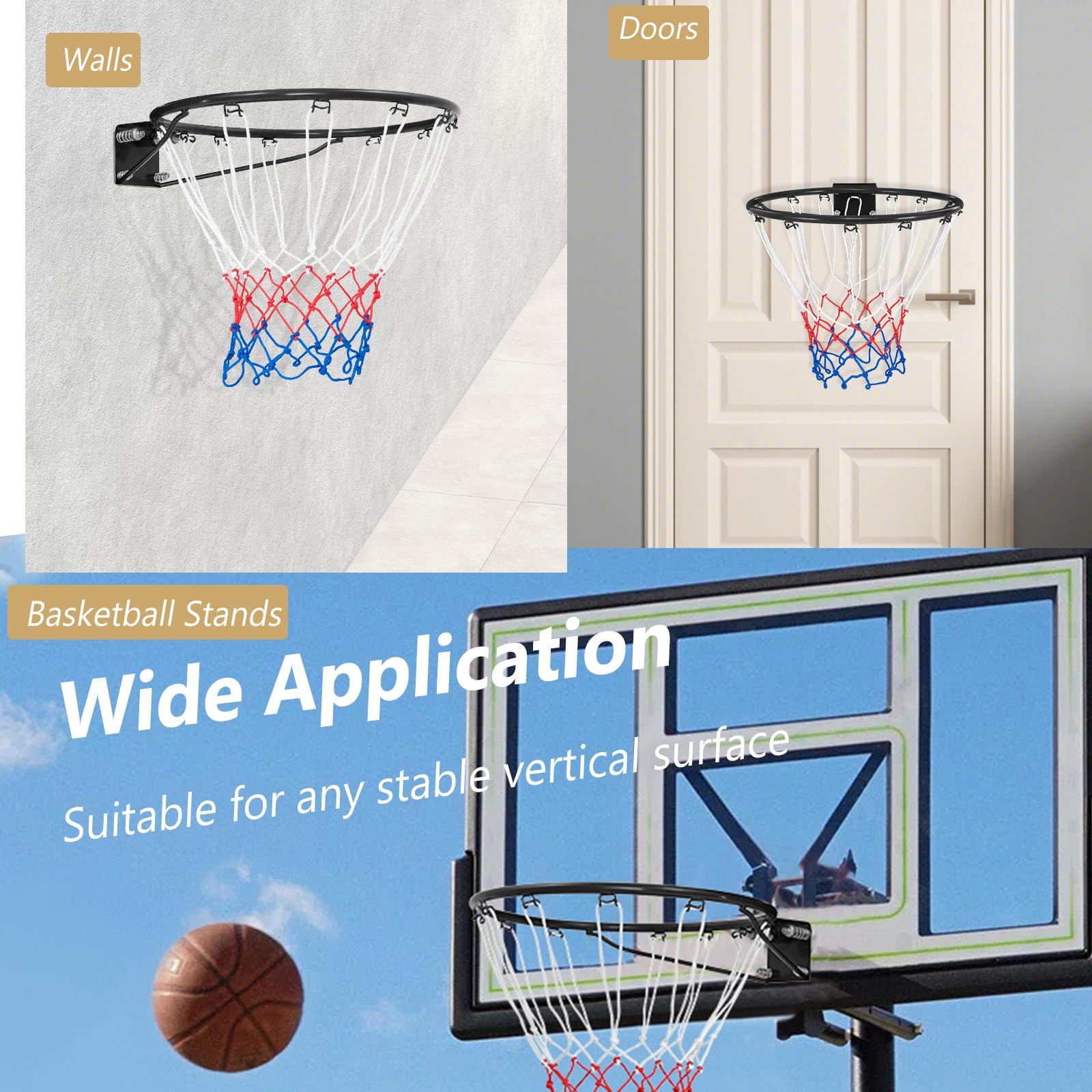 LIFEZEAL Cestino da basket da parete con rete Ø45/38,5 cm, cerchio da basket con telaio in metallo, cerchio da basket per interni ed esterni