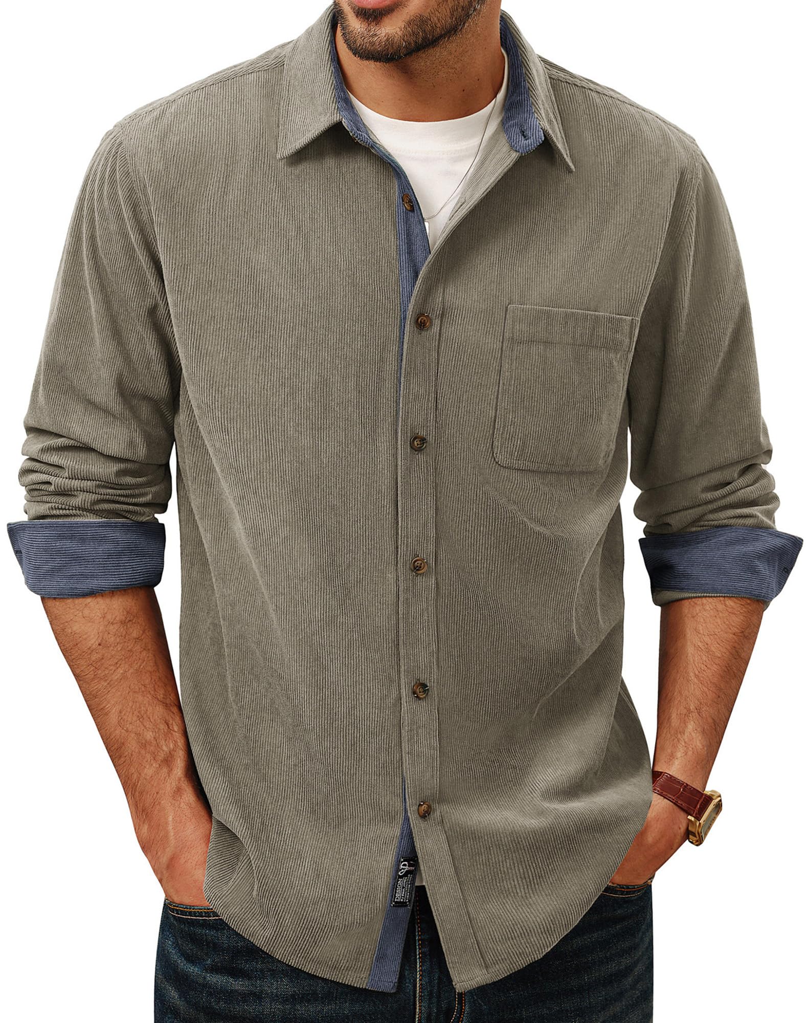 PJ PAUL JONES Men's Corduroy Long Sleeve Casual Button Down Shirt
