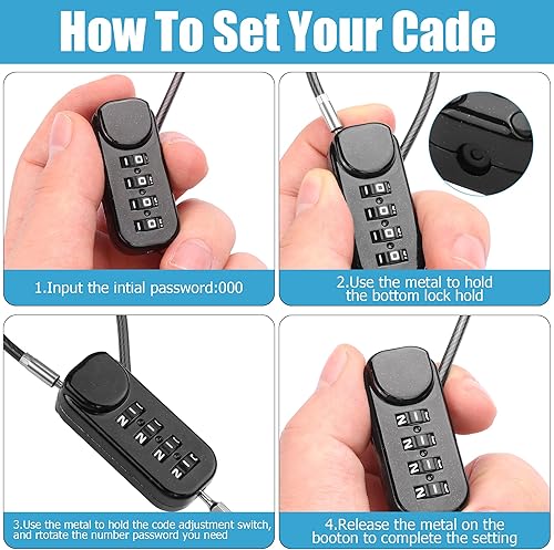 Miniatura 5 de YAODHAOD Candados de cable con combinación, candados de combinación de 4 dígitos, cerradura de viaje para maletas y bolsa para casillero escolar,