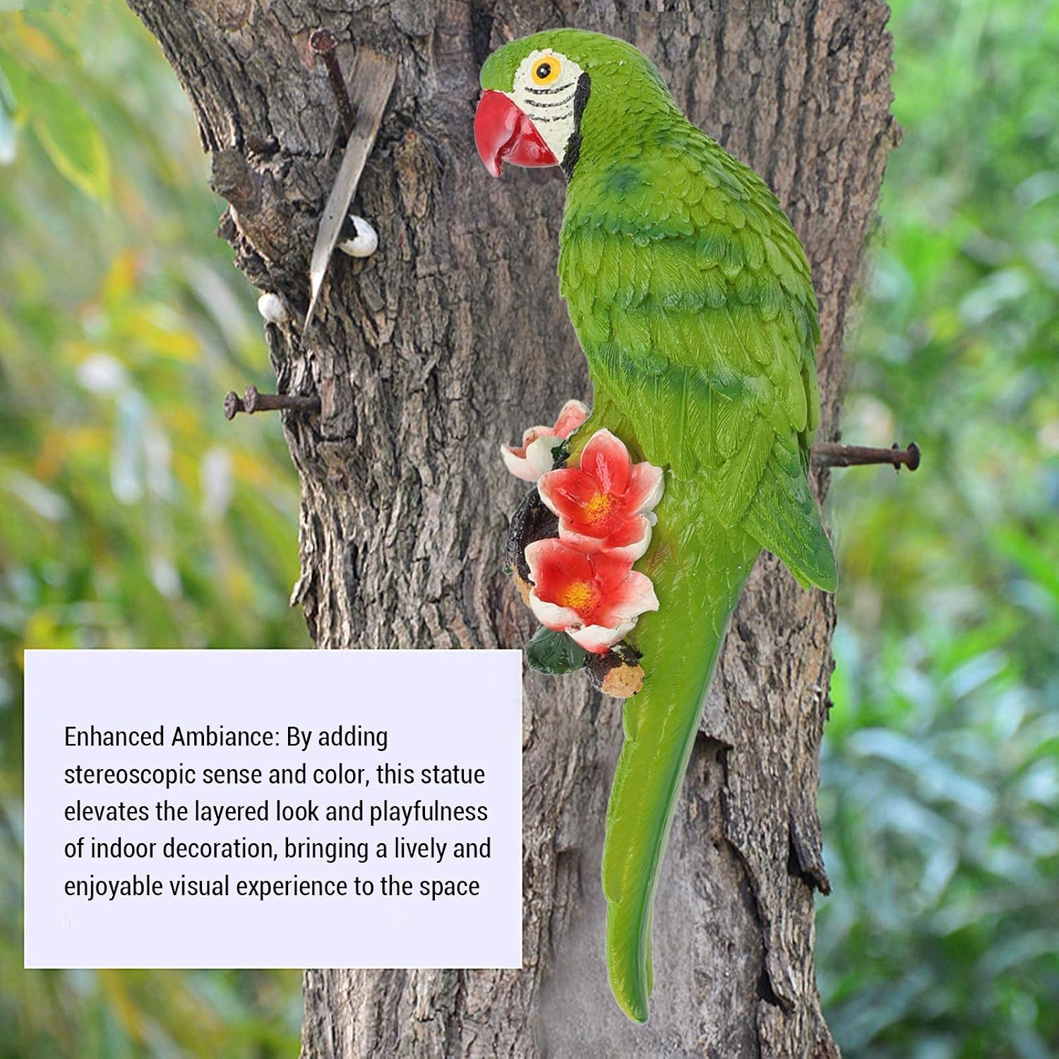 Decorative Green Parrot Wall Sculpture, Indoor Outdoor Resin Bird Ornament