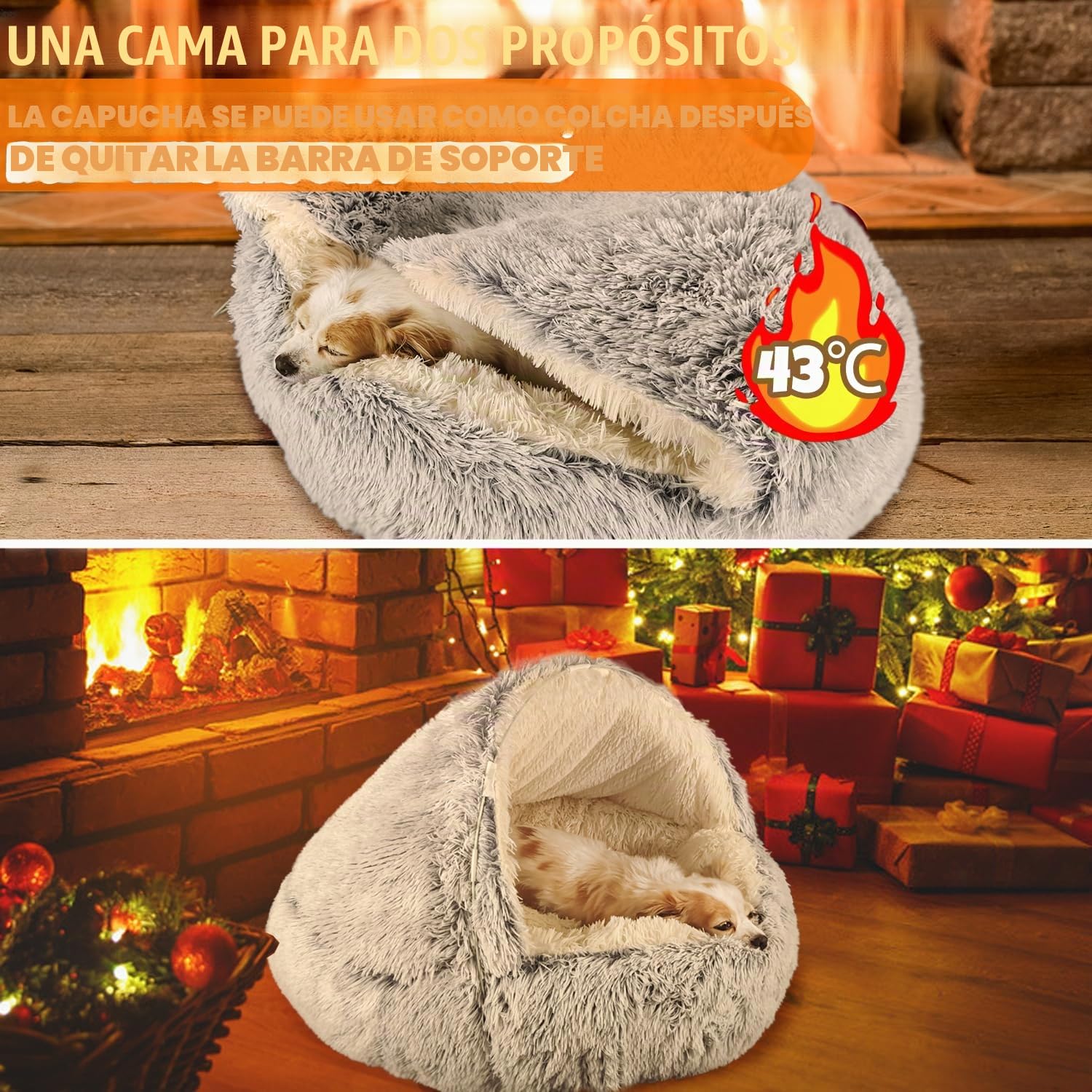 SUOXU Cama para Perros con Capucha y Soportes, Cama de Felpa de Lujo para Perros medianos y pequeños (L-80CM)