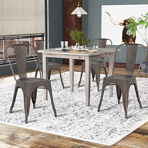 Vista 2 de BestOffice Juego de 4 sillas de metal de 18 pulgadas, apilables, para patio, altura del asiento, cafetería, restaurante, comedor, interiores y bronce
