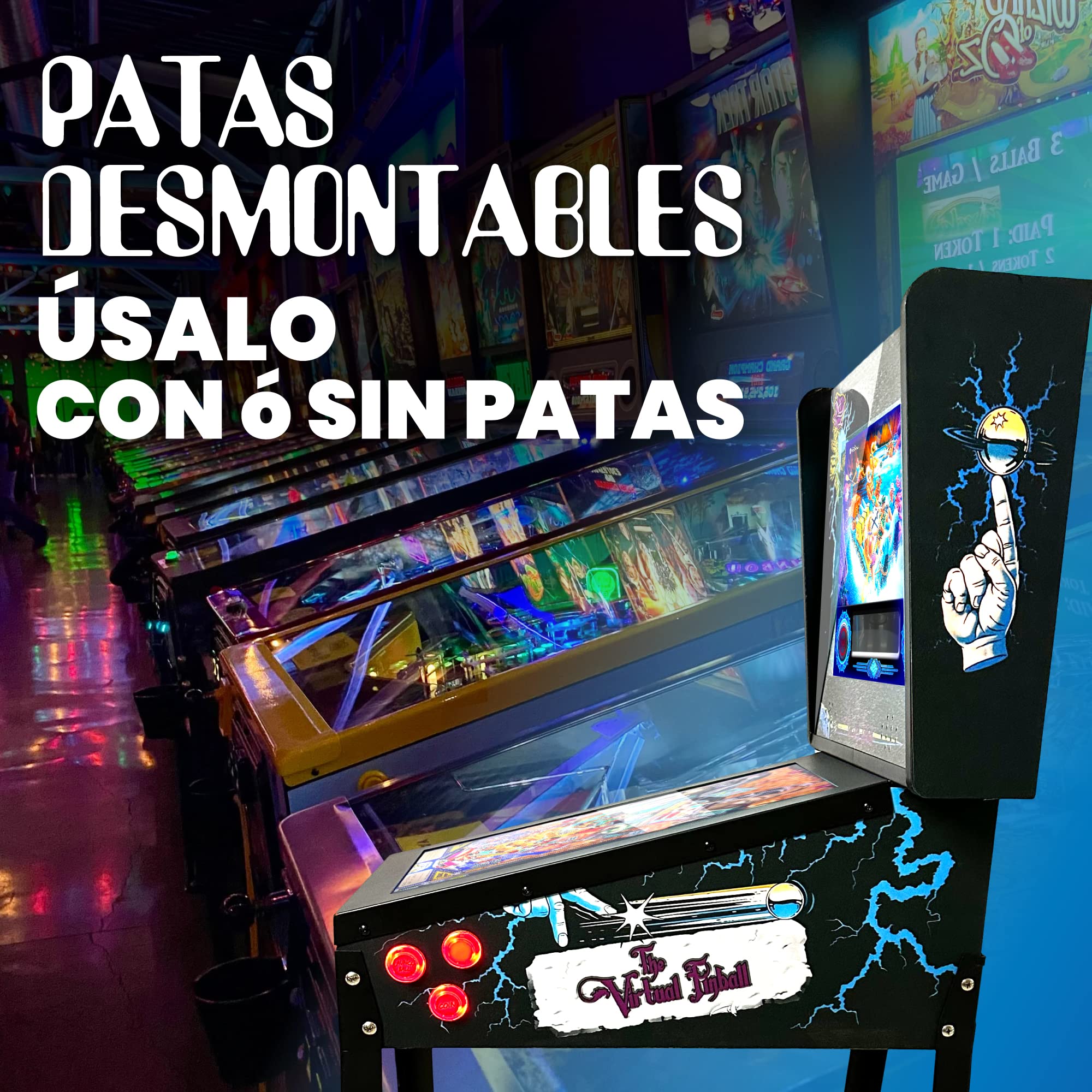 Pinball Virtual, Playfield 18.5", Backglass 15", PC AMD Ryzen 5 con 16GB RAM 256GB SSD, Más de 500 Tablas de Visual Pinball y más de 900 Juegos de mame Vertical, Sensor KL25Z (VERSIÓN Mejorada)