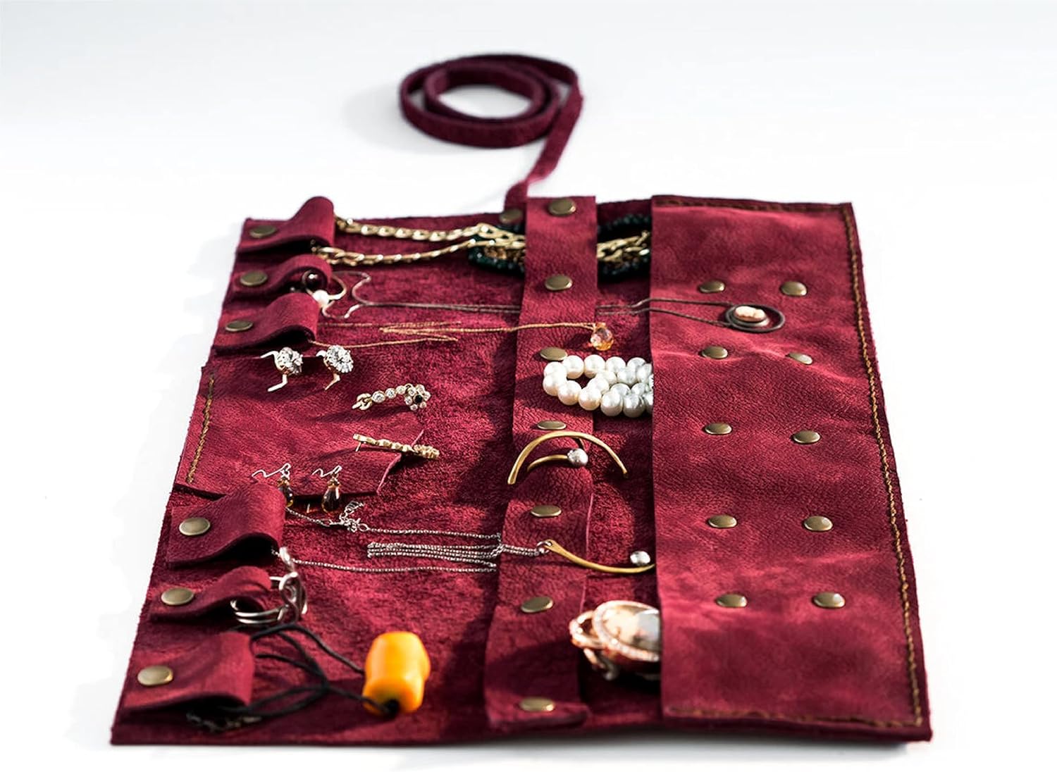 Leather Jewelry Travel Organizer, Personalized Jewellery Case, Necklace Earring Holder, Custom Jewelry Roll, Bridesmaids Gift for Women