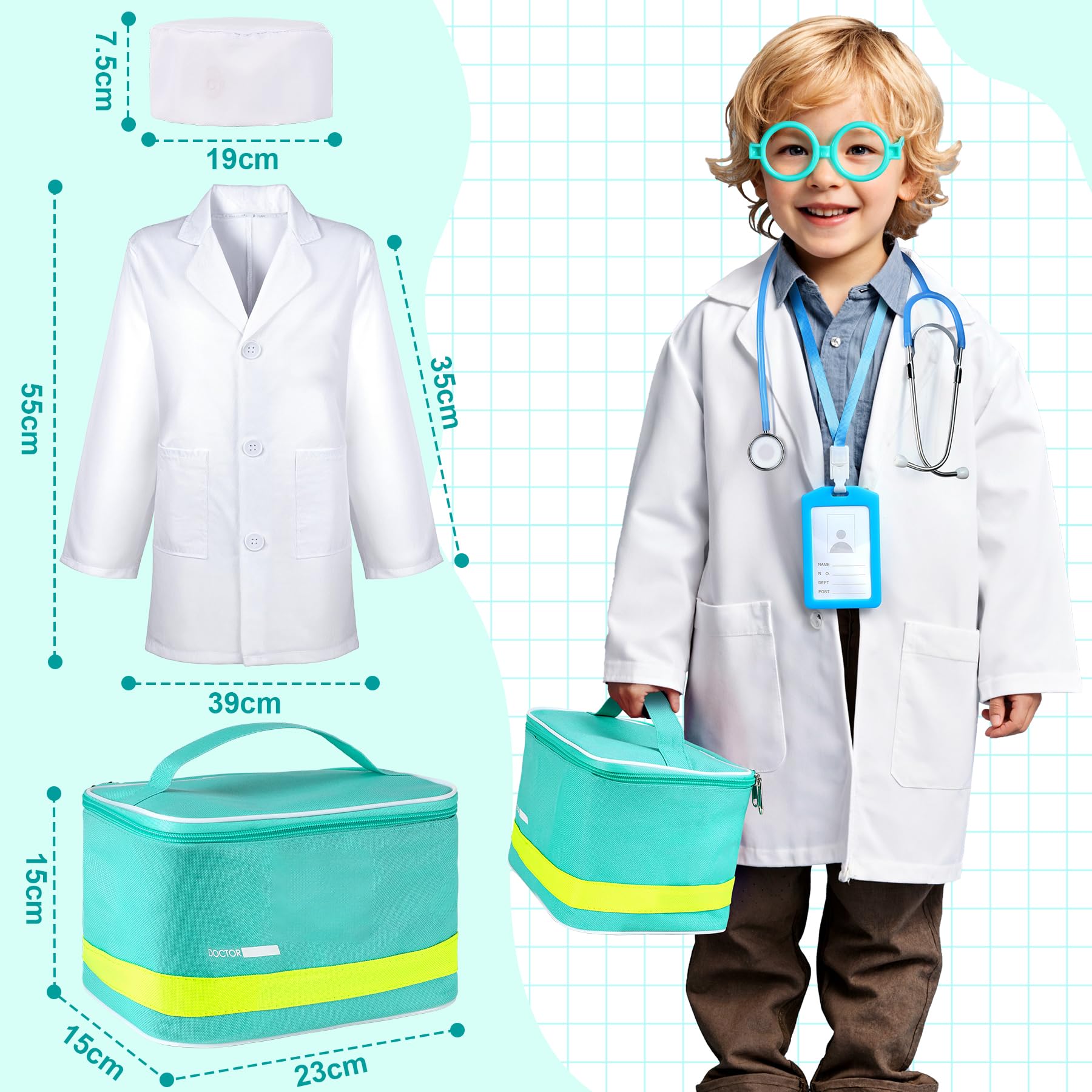 Arztkoffer Kinder ab 3 Jahre - 39-teiliges Holzspielzeug Doktorkoffer Mit Echtem Stethoskop Role Play Arztkittel Spielzeug 3 Jahre mit Thermometer Tragbarem Beutel Geschenk für ab 3 4 5 6