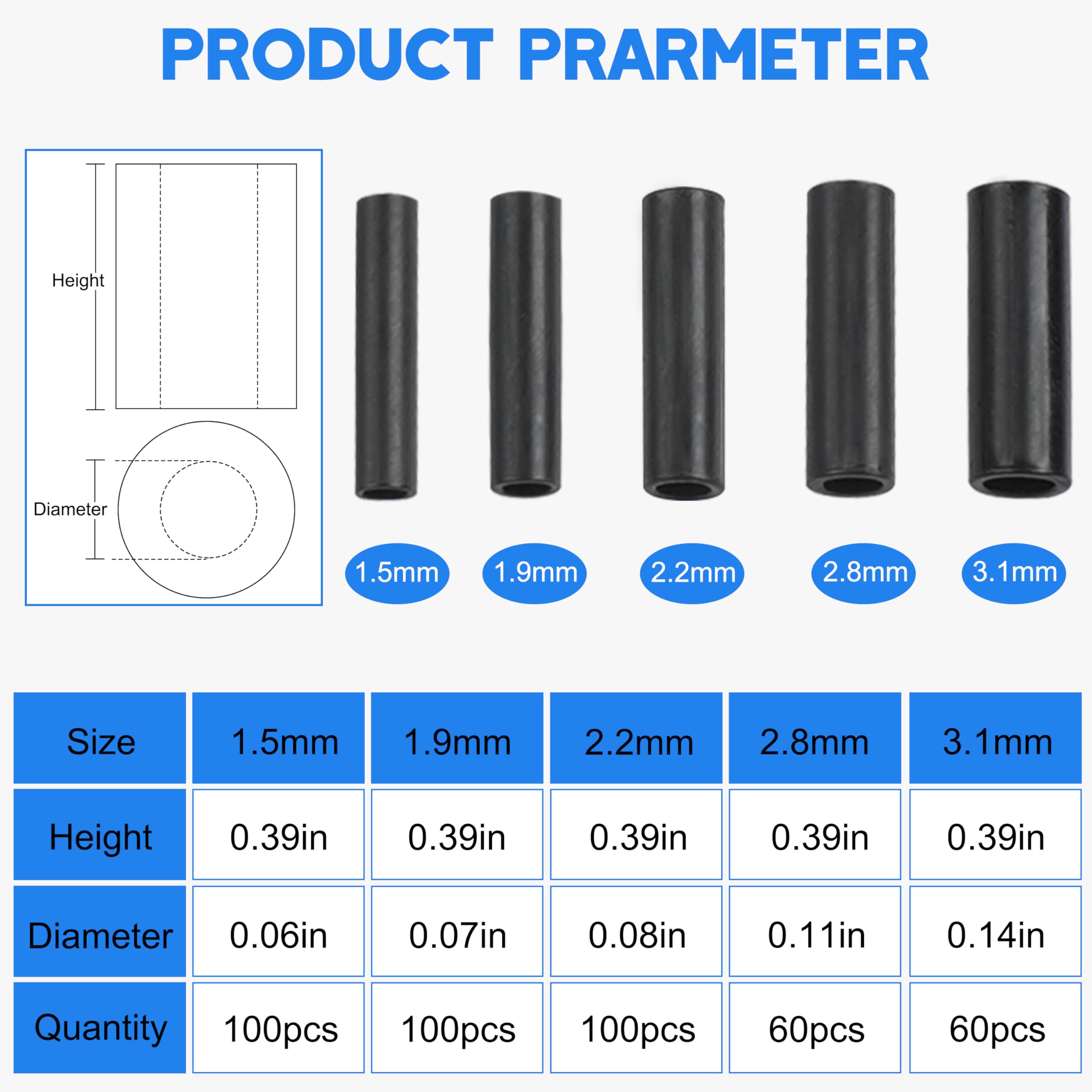SILANON Fishing Crimp Sleeves Kit,420pcs Single Barrel Crimp Sleeves Brass Copper Crimping Loop Sleeve with Black Oxidized Fishing Line Tubes Connectors Fishing Wire Leader Rigging Tackle