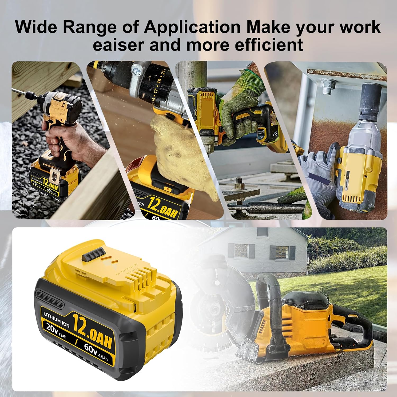 2Packs 12.0Ah Replacement for Dewalt 20V Battery Compatible with Dewalt 20V/60V Battery DCB609 DCB606 DCB612 Series Power Tools Charger (Yellow) - Image 7