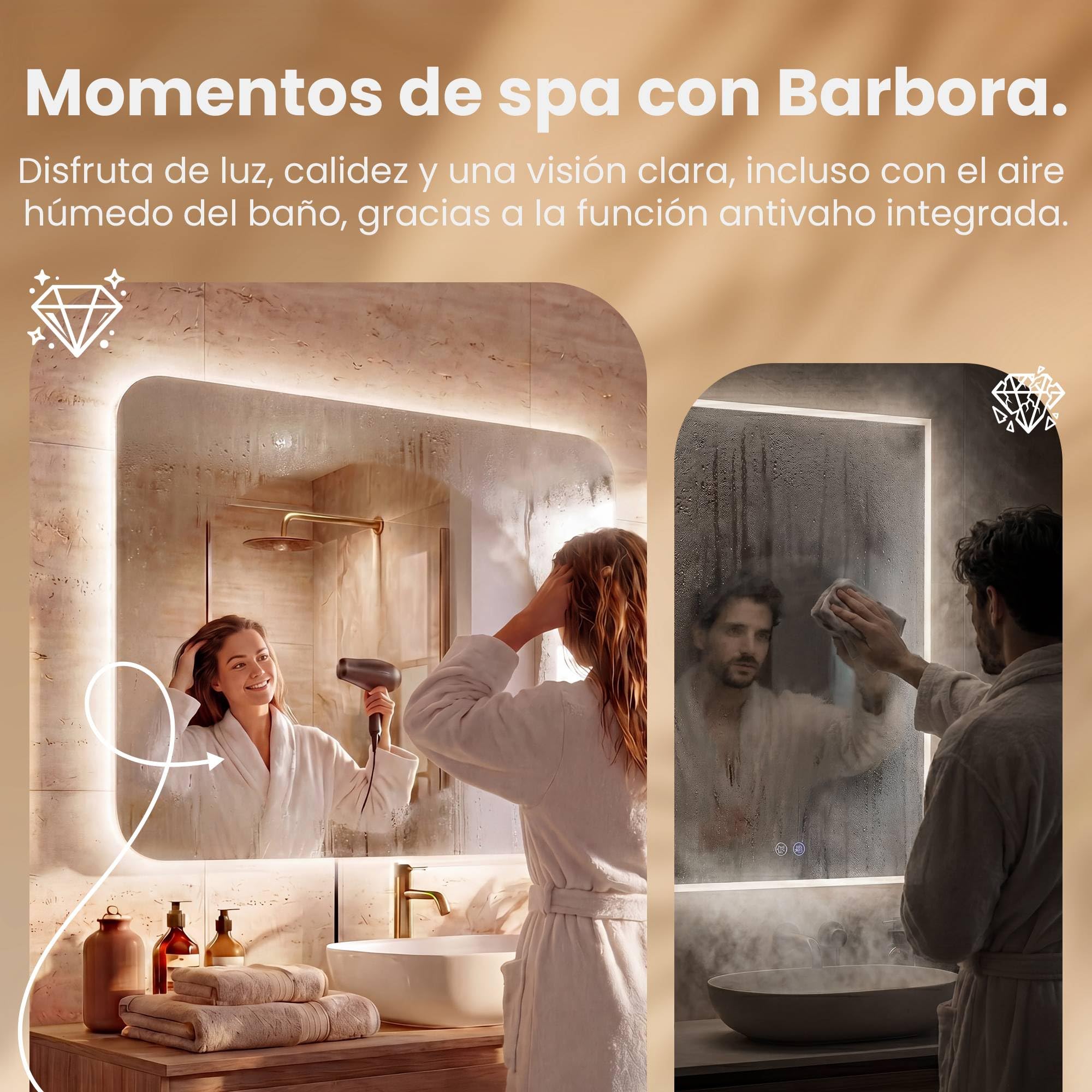 CLP Espejo de Bano LED Rectangular, Espejo de Pared sin Marco con dimmer tactil, 3 Tonos de luz, antivaho Palmiro, Tamaño:60x100 cm