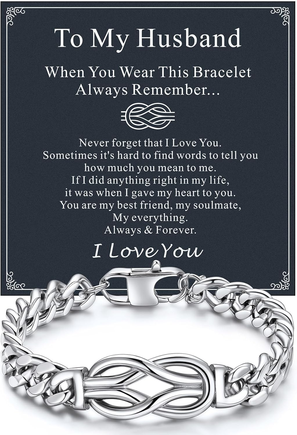 Richsteel Love Knot Bracelet Gift for Men Stainless Steel Infinity Bracelets Love Link Forever Promise Gifts for Father's Day Birthday Anniversary Christmas Valentines Wedding for Him