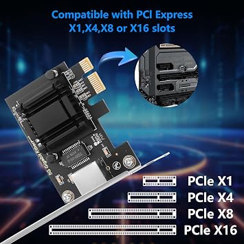 GINTOOYUN 5Gb PCI Network Card 2.5Gbps/1Gbps/100Mbps PCI Ethernet Interface Adapter 100Mbps Express 3.1(8GT/s) Ethernet Card Converted to Ethernet RJ45 LAN Port,Supports Windows/Linux