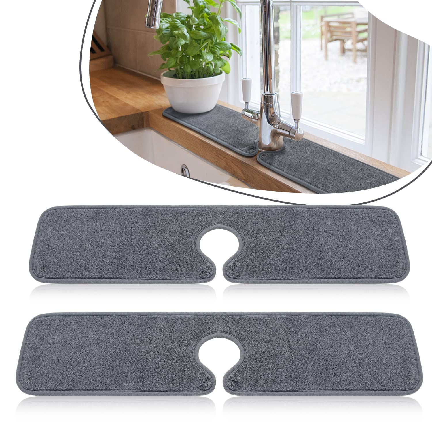 Photo 1 of Sink Splash Guard Behind Faucet: PoYang Sink Splash Guard, Kitchen Faucet Mat, Sink Faucet Mat for Kitchen, Faucet Splash Catcher, Sink Water Splash Guard, Machine Washable (2Pack, 24'' x 5.1'') 24" x 5.1" 2PCS-Grey