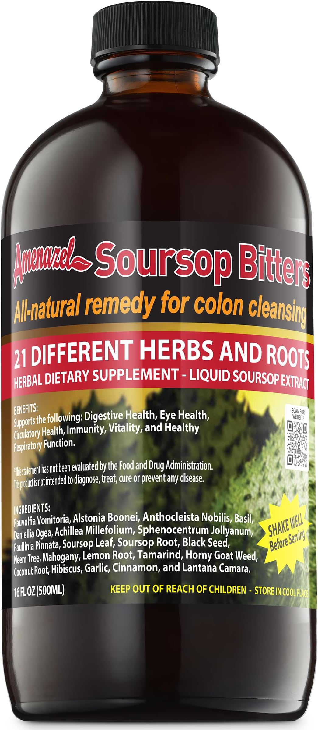 Amenazel Organic Soursop Bitters, Soursop Fruit Syrup & Plant-Derived Supplement Blend for Colon Cleansing, Constipation Relief, & Weight Loss, 16 fl oz