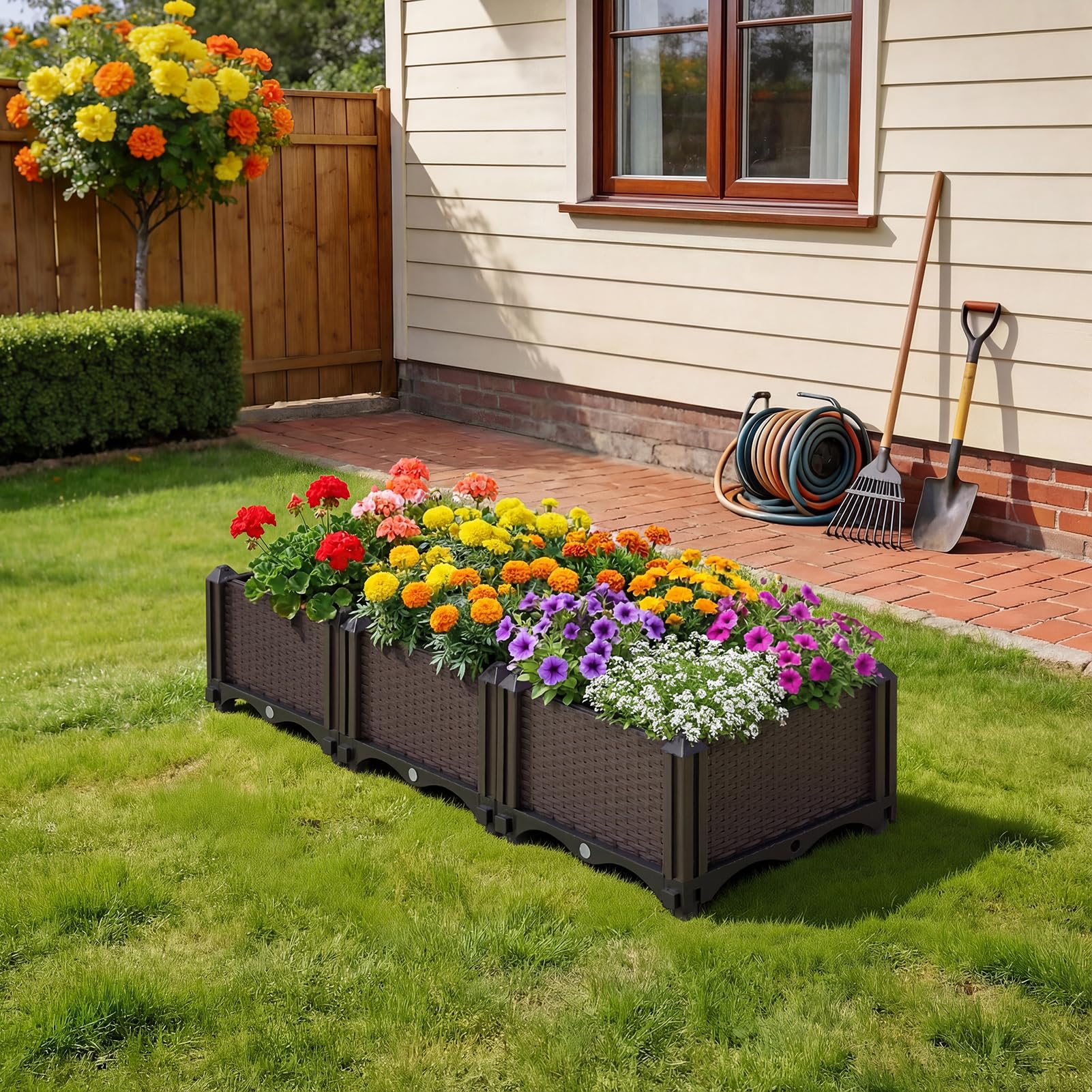 Warmiehomy Self Watering Raised Garden Bed Set of 3, Brown