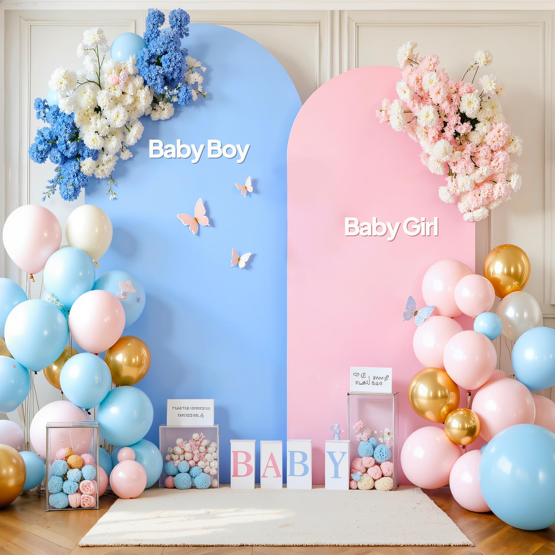 Blue Pink Arch Backdrop Cover Set of 2 Party Wedding Gender Reveal Arch Covers Stretchy Backdrop 7.2FT 6FT Decorations Baby Shower Bridal Shower Photo
