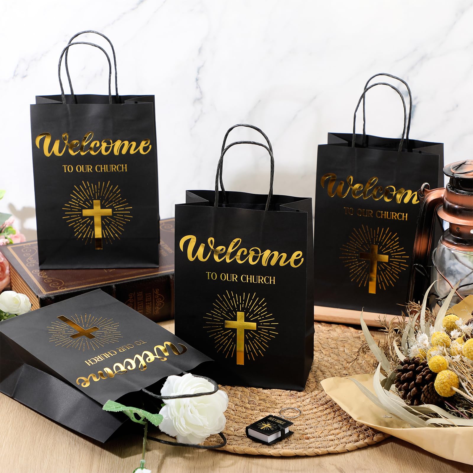 Chuangdi 50 bolsas de regalo de bienvenida de iglesia, bolsas de bienvenida religiosas de bienvenida a nuestra iglesia, bolsas de regalo para invitados de iglesia, bolsa de regalo de bautizo,