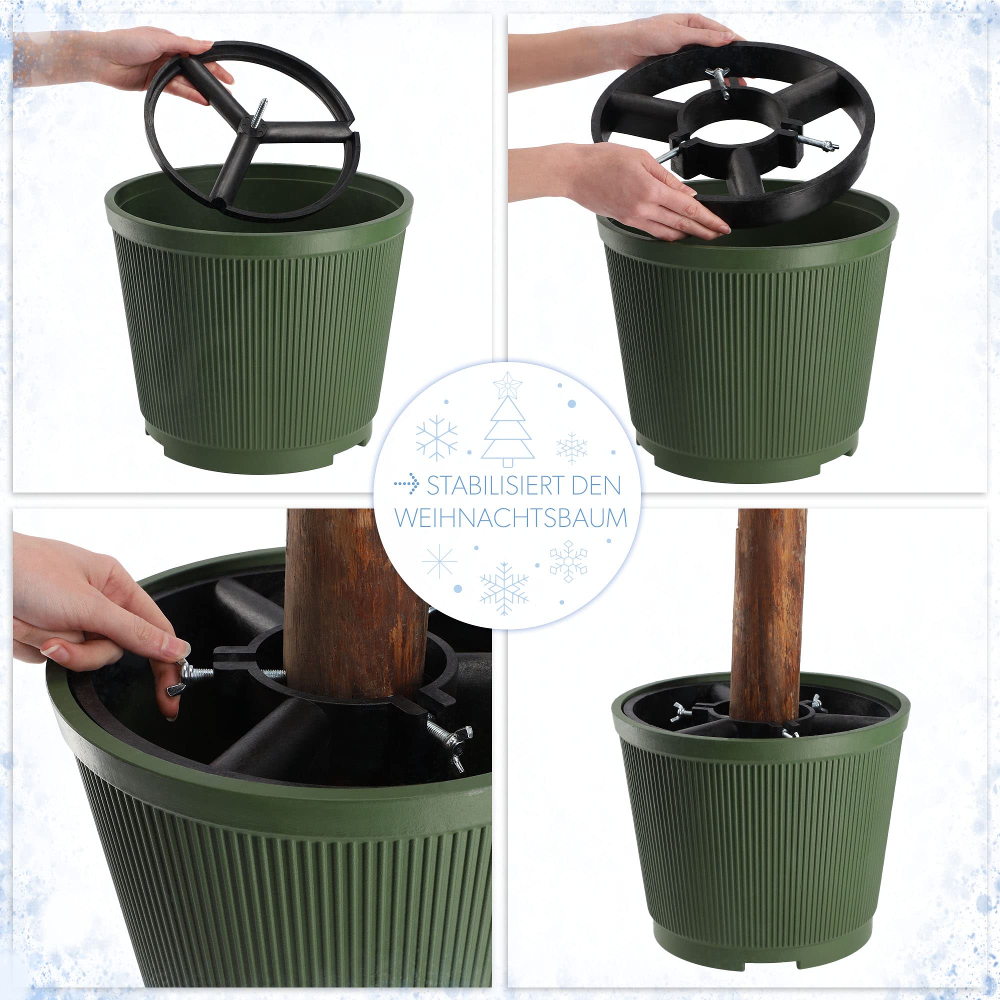KADAX Support de sapin de Noël, en plastique recyclé, pour un vrai arbre, pied de sapin (hauteur de l'arbre jusqu'à 250 cm / vert)