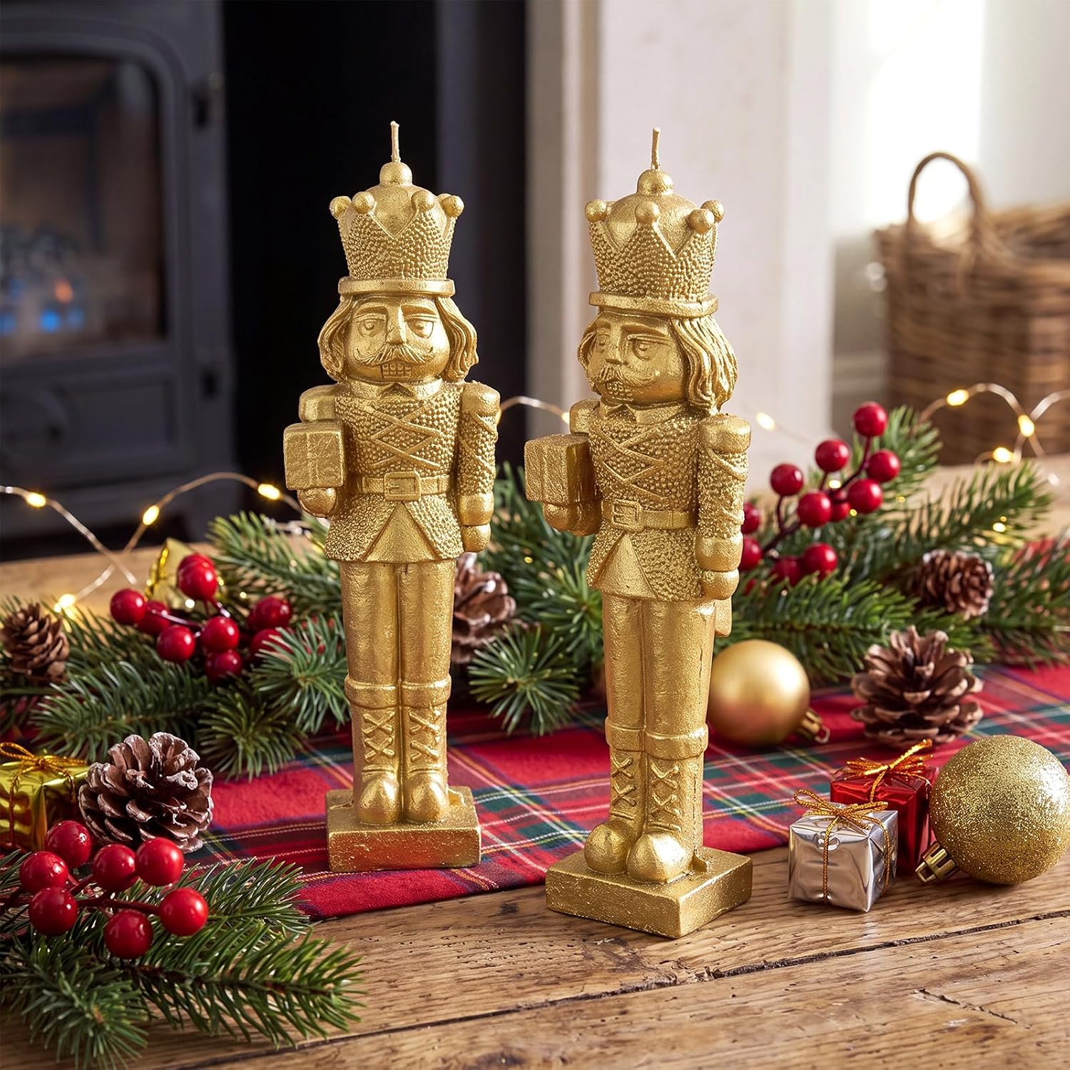 Lounsweer 4 Pcs Gold Nutcracker Christmas Candles