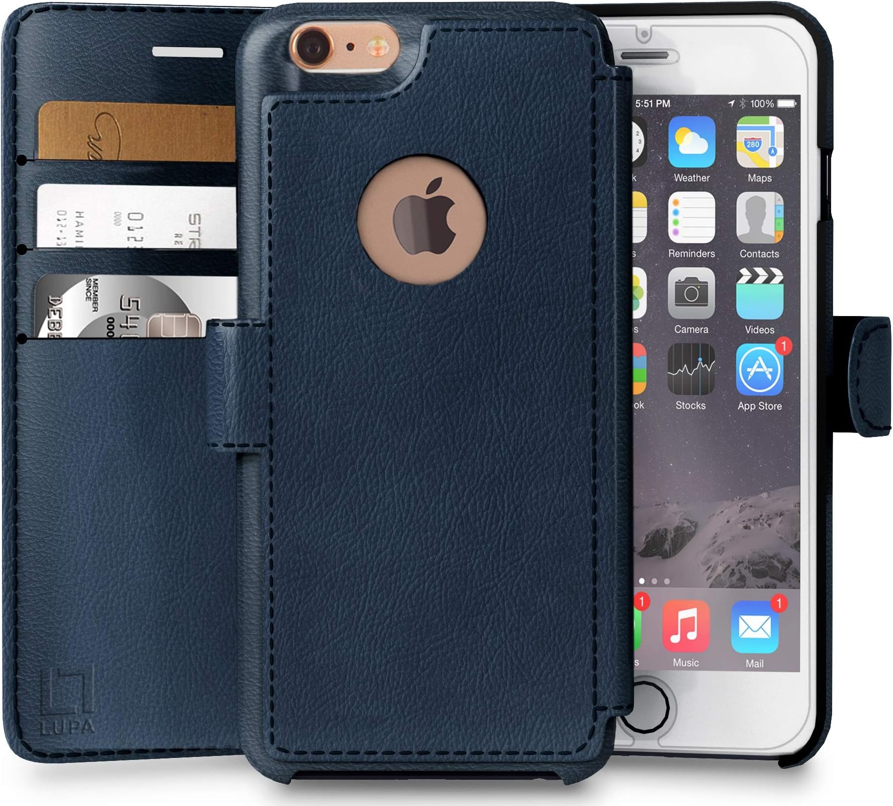 LUPA iPhone 6S/6 Wallet Case - Durable, Slim, Lightweight with Classic Design & Ultra-Strong Magnetic Closure - Faux Leather, Navy Blue, for Apple iPhone 6s/6