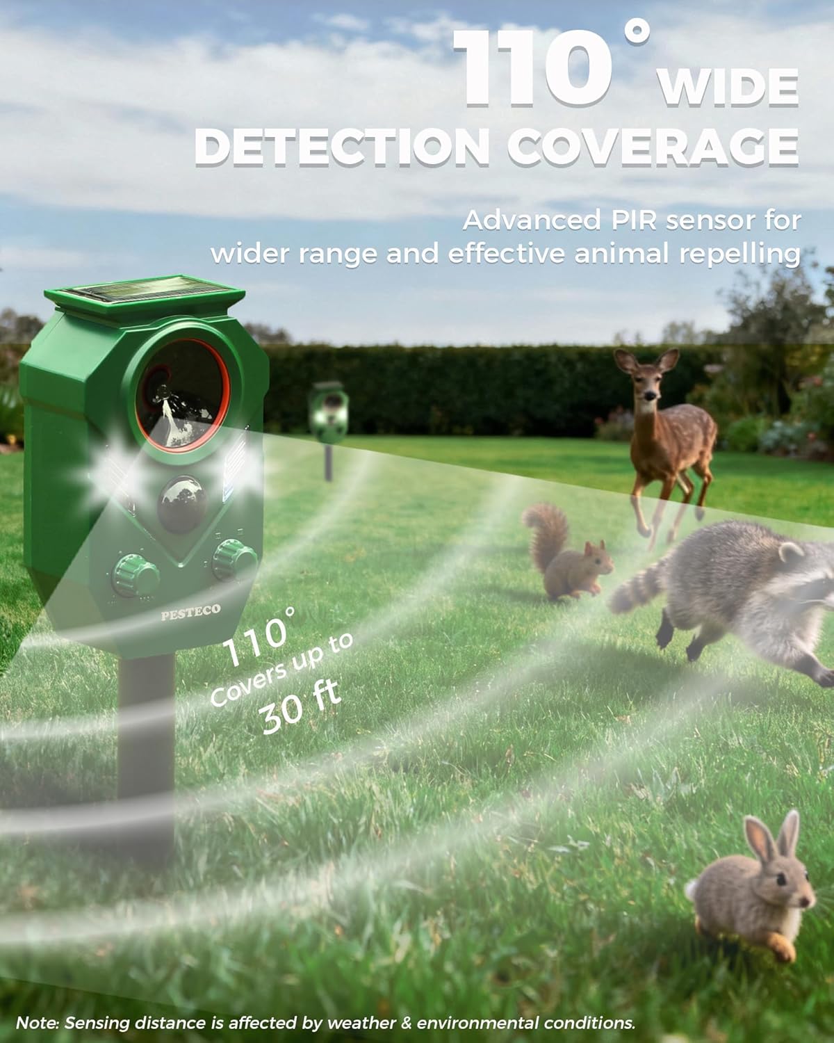 Solar Animal Repellent Outdoor, Ultrasonic Cat Repellent Outdoor, IP65 Waterproof Deer Repellent Deterrent Squirrel Racoon Skunk Rabbit, Dog Repellent for Yard Garden Lawn (2 Pack)