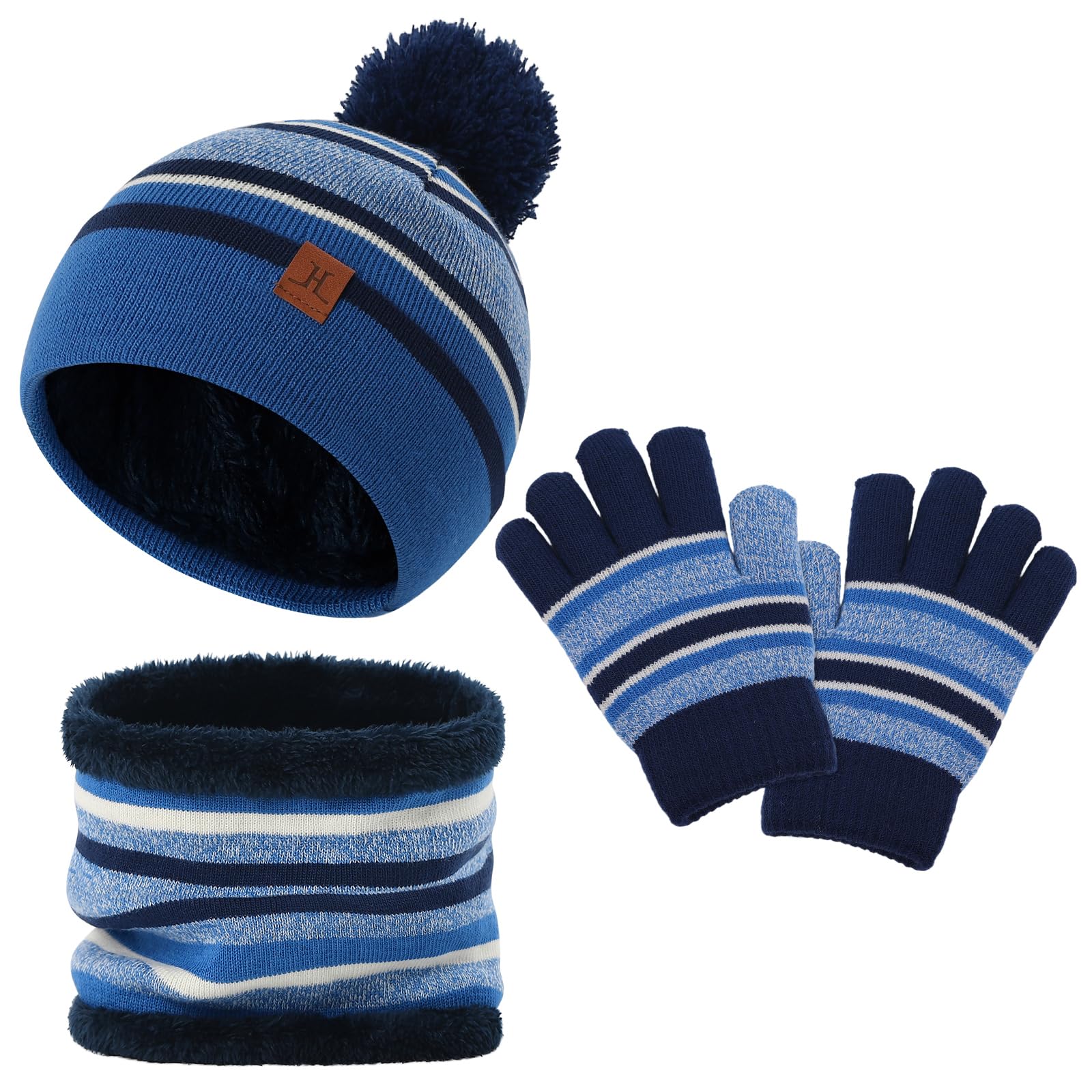 LACOFIA 3 Piezas Conjunto de Gorro Bufanda Guantes Invierno para Niños Beanie Punto con Pompon Sombrero Forro Polar Térmico para Niños 2-7 Años
