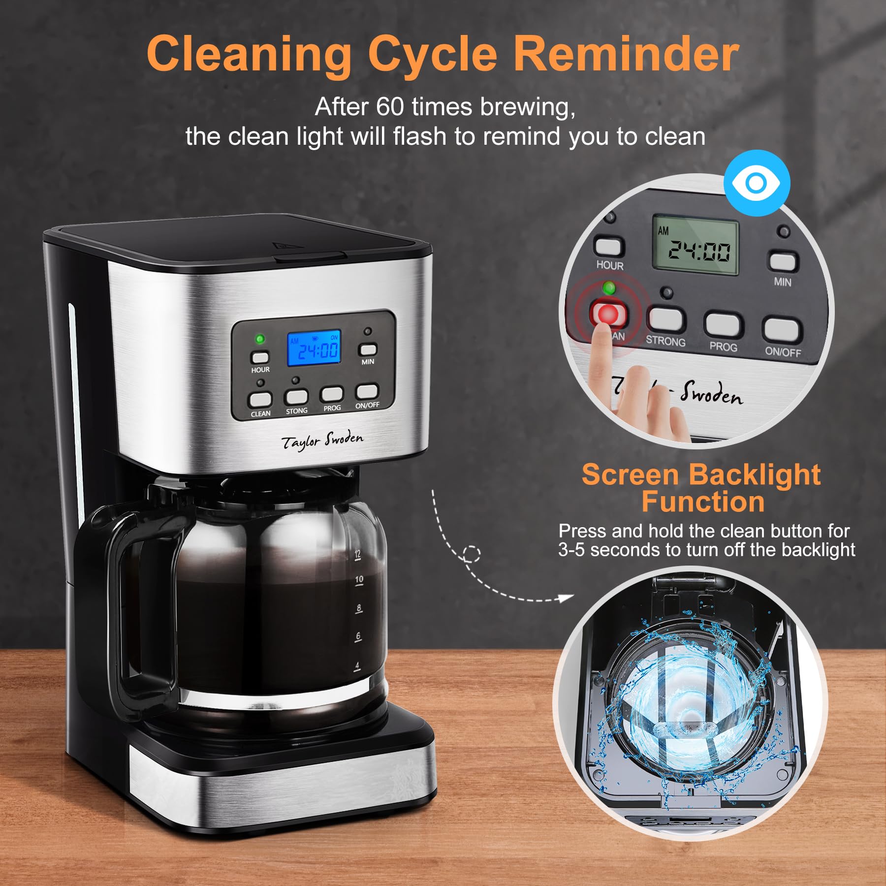 Taylor Swoden Darcy 950W Kaffeemaschine mit Timer 1.5L Filterkaffeemaschine 12 Tassen BPA-frei Schwarz
