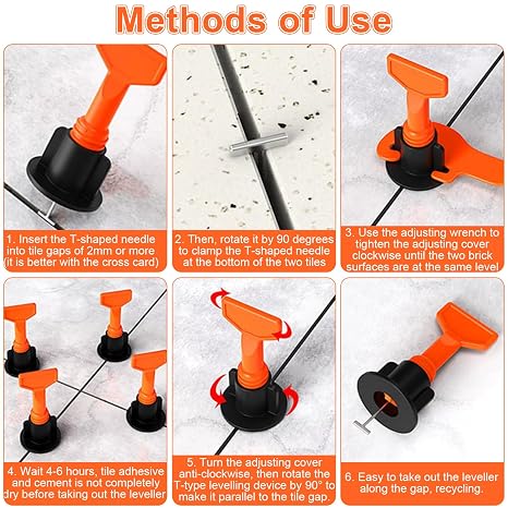 Tile Leveling System, 200PCS Reusable Tile Leveler Spacers