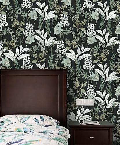 Miniatura 2 de Yasinet Papel tapiz autoadhesivo para despegar y pegar, papel tapiz floral verde, papel de contacto floral vintage, extraíble, autoadhesivo,