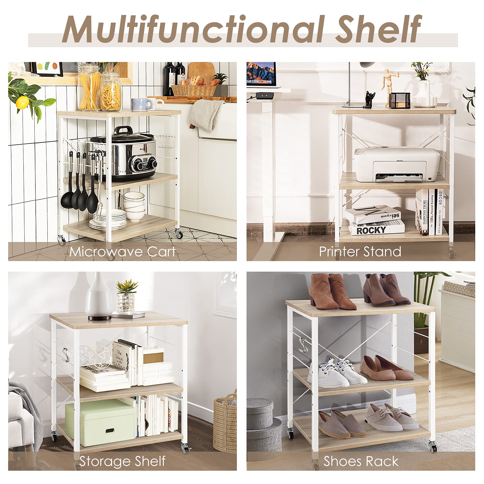 Étagère de Cuisine à 3 Niveaux – Rangement Multifonction en Métal Noir Renforcé pour Micro-ondes et Appareils-53*37*68cm | Leroy Merlin