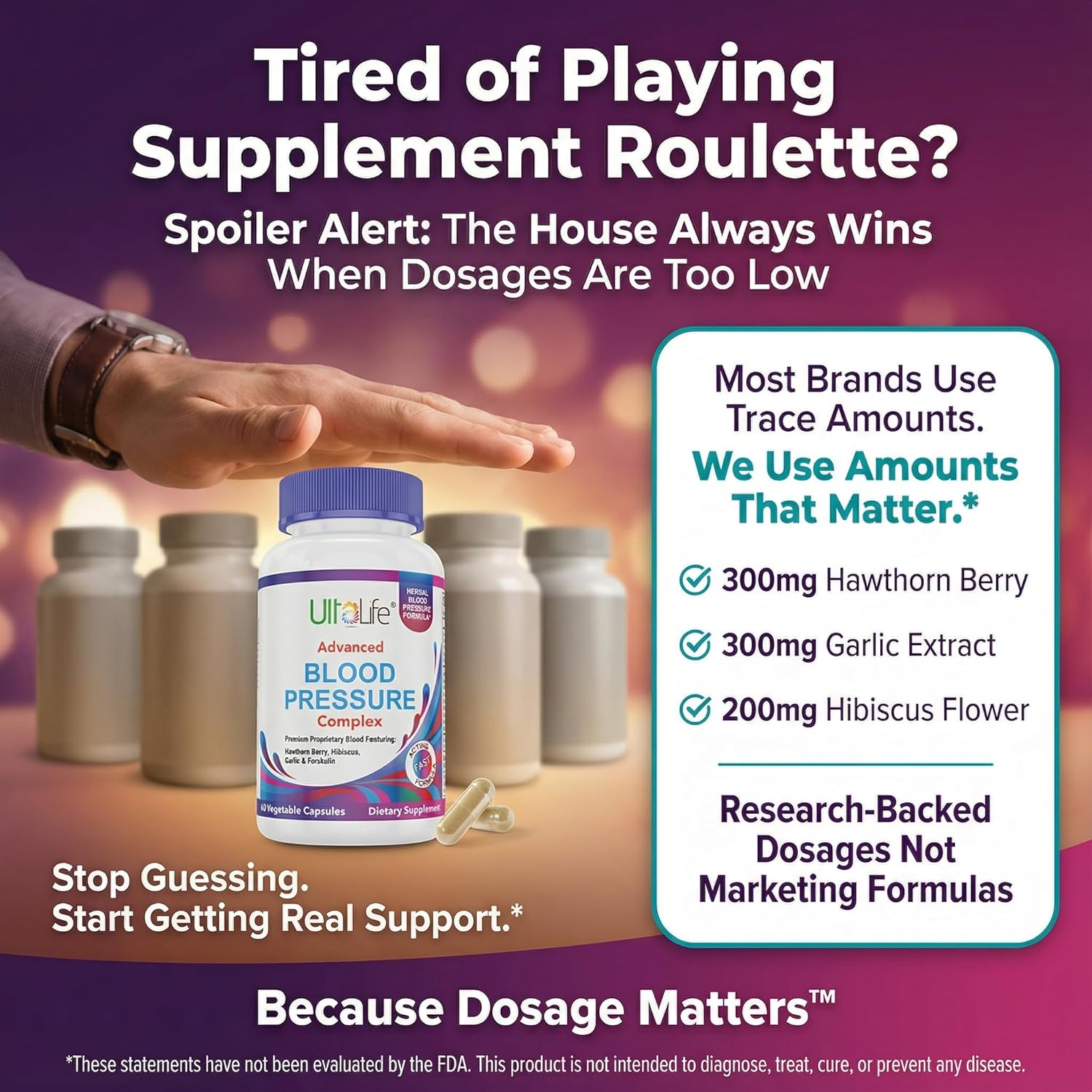 ULTALIFE Blood Pressure Supplements - Advanced Blood Pressure Supplement Complex - Hawthorn Berry, Hibiscus, Garlic, Forskolin - 14 Vitamins & Herbs, 30 Day Supply in Veggie Capsules - Image 5