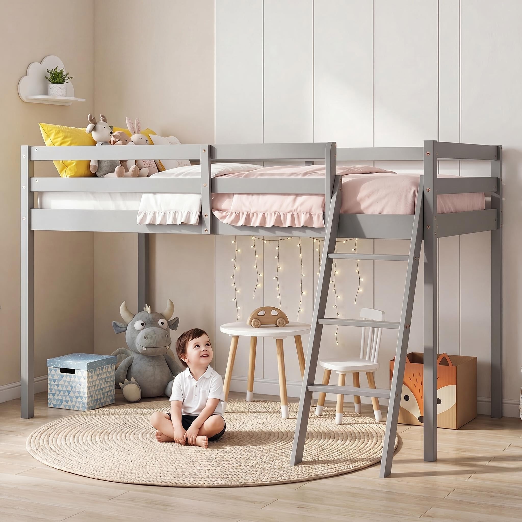 Panana Mid Sleeper Bunk Bed Children Wooden Cabin Bed Frame with Ladder (Grey)