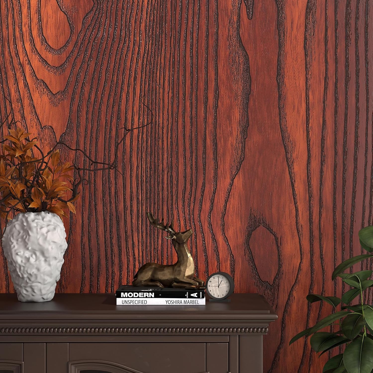 REFLEXA Wood Grain Peel and Stick Wallpaper, Brown, PVC, Self Adhesive, Waterproof, Matte Finish, for Furniture, Cabinets, Countertops, Wall Decor (Red Brown Wood, 2x4 Feet) 2
