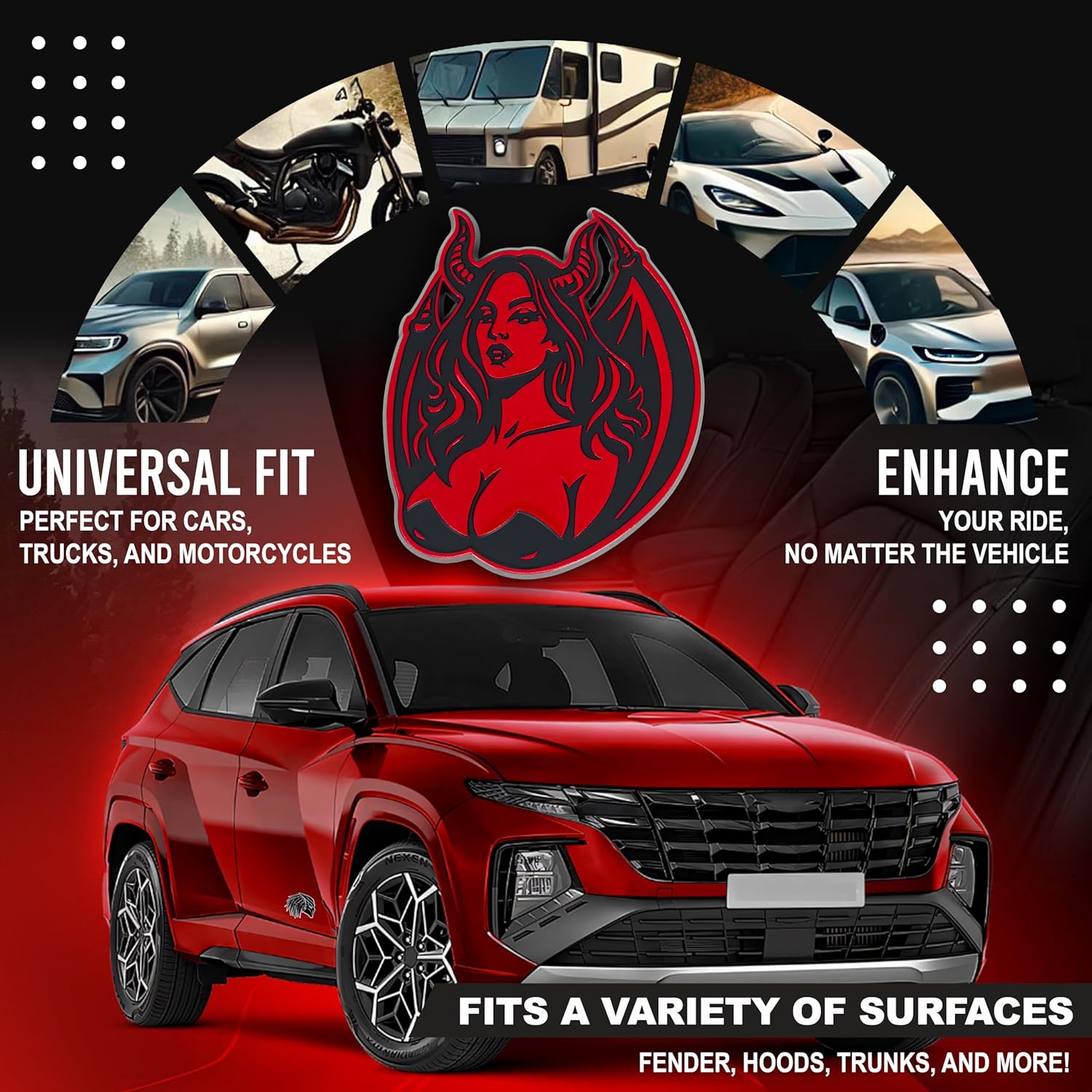 Succubus Emblem, Devil Girl Demon Goddess 3D Badge, Dark Gothic Lilith Style Auto, Custom 3D Exterior Automotive Accessories, Universal Fit for Car, Truck, SUV (Set of 2) (Red)