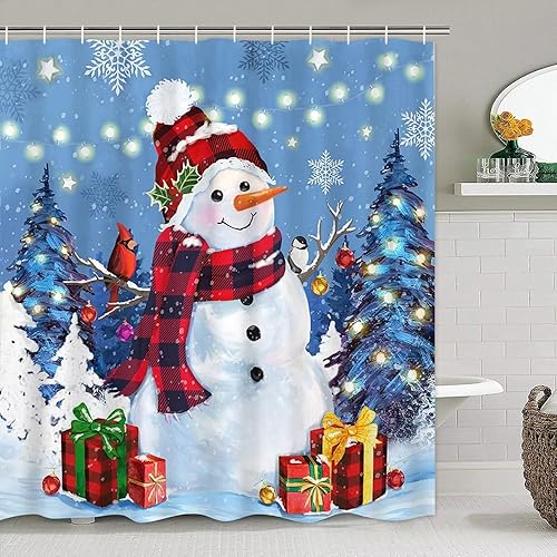 Miniatura 3 de DDQQ Juego de 4 cortinas de ducha con diseño de Feliz Navidad con alfombras de baño antideslizantes, cubierta para tapa de inodoro y tapete de baño,