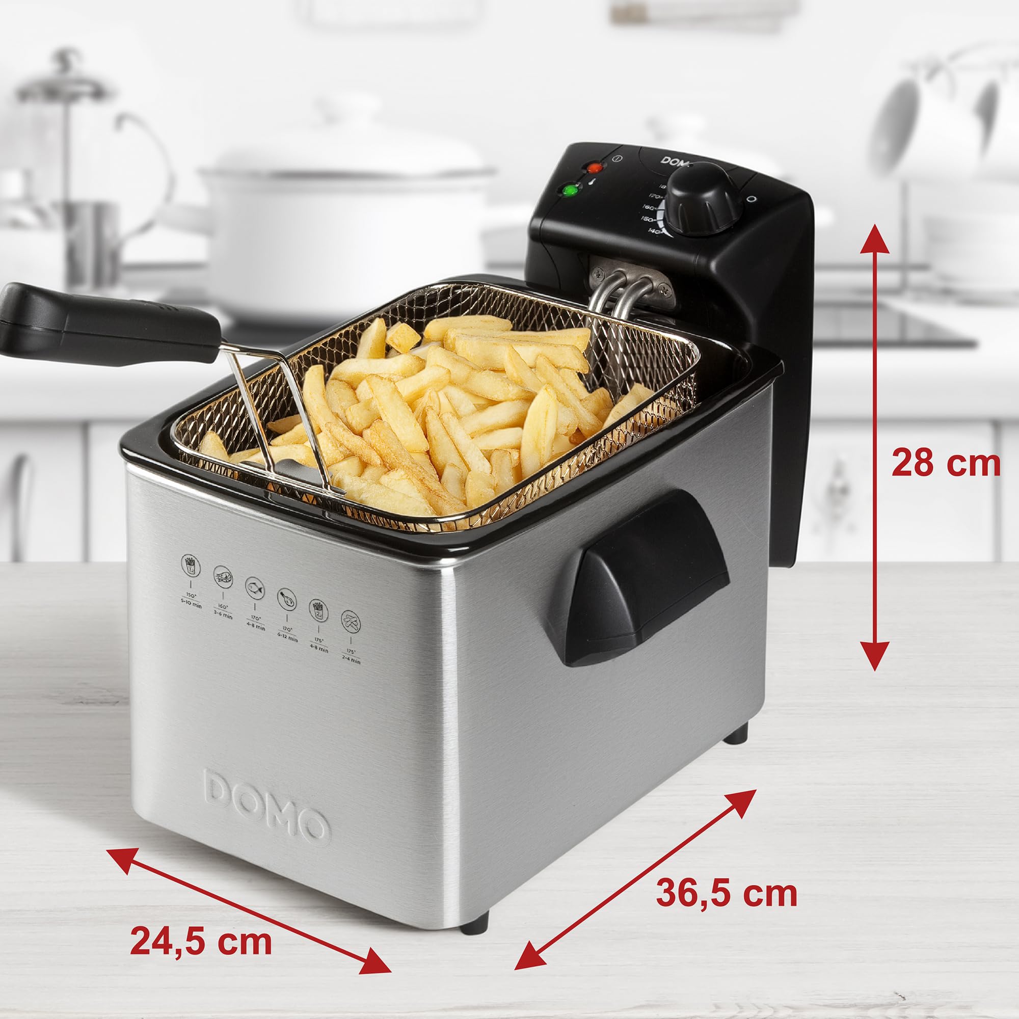 Domo Freidora de acero inoxidable DO465FR, 3000 W, 4 litros
