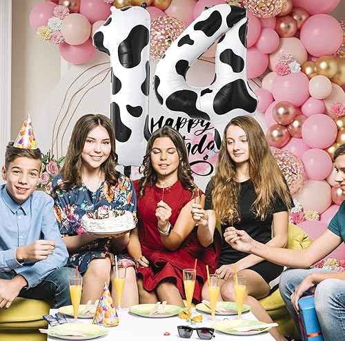 Miniatura 5 de Globo de cumpleaños número 4 con estampado de vaca, 40 pulgadas, papel de aluminio de Mylar blanco y negro para decoración de fiesta de vaquera con